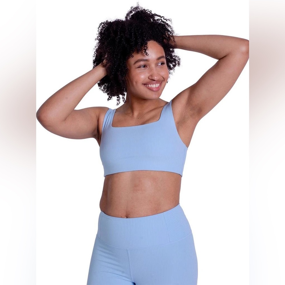 Girlfriend Collective Light Blue Ribbed Tommy Cropped Sports Bra Size XS Women - Picture 8 of 8
